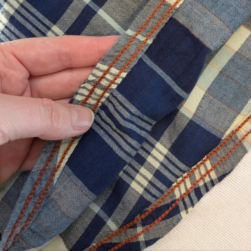 Toad&Co Large Slim Beckmen SS Blue Plaid Button-Down Shirt 100% Cotton Men's
